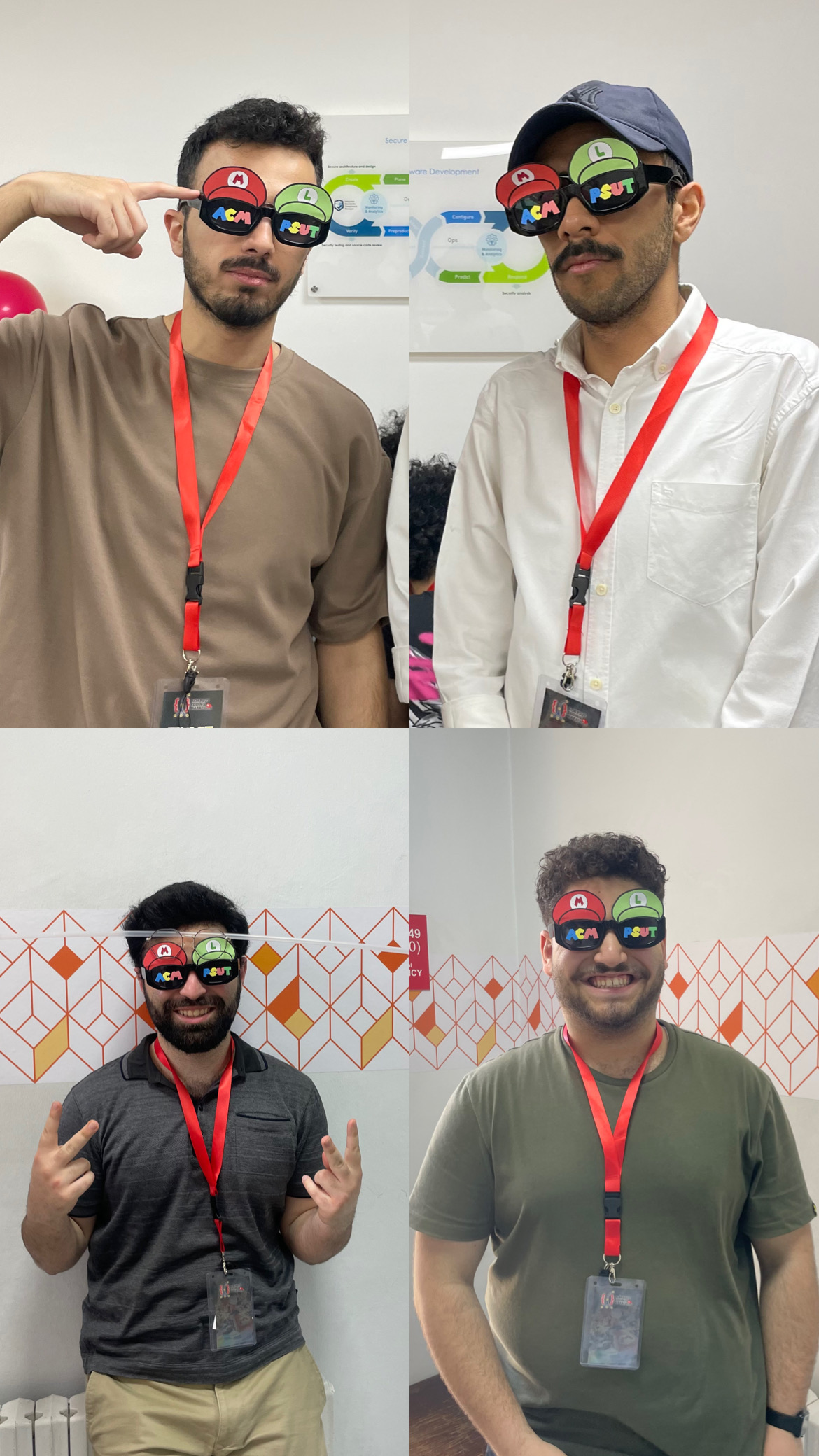 Committee members wearing the marathon badges and custom glasses