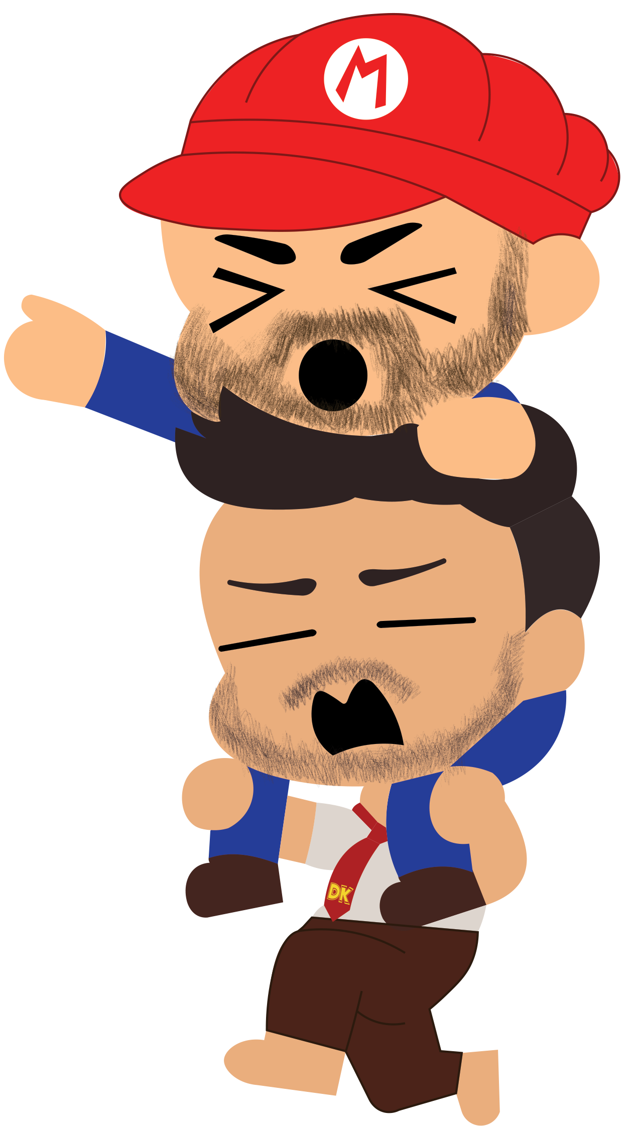 Illustrated sticker of two students in Mario caps