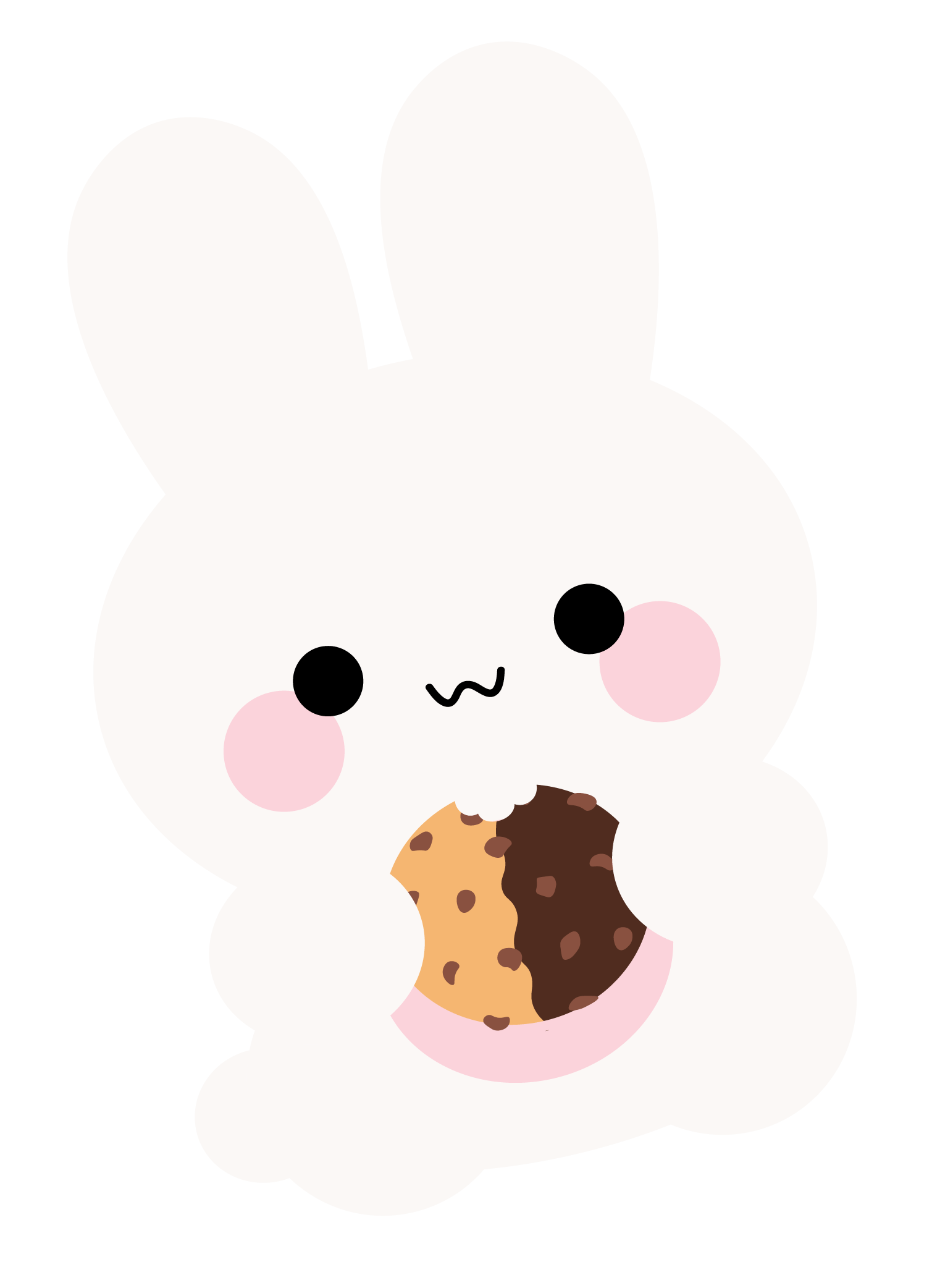 Bunny mascot holding a cookie on a slate background