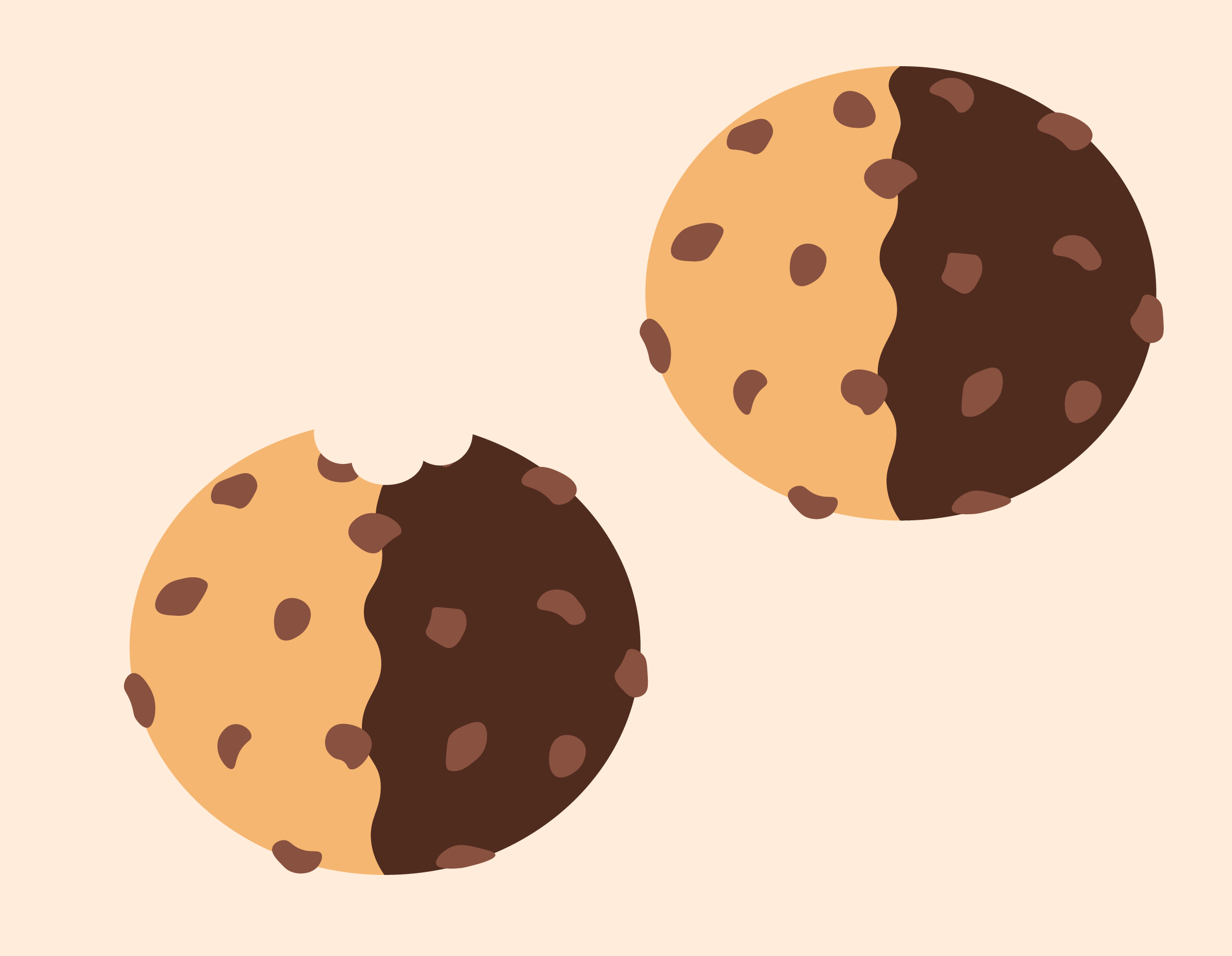 Illustrated half chocolate chip, half brownie cookies