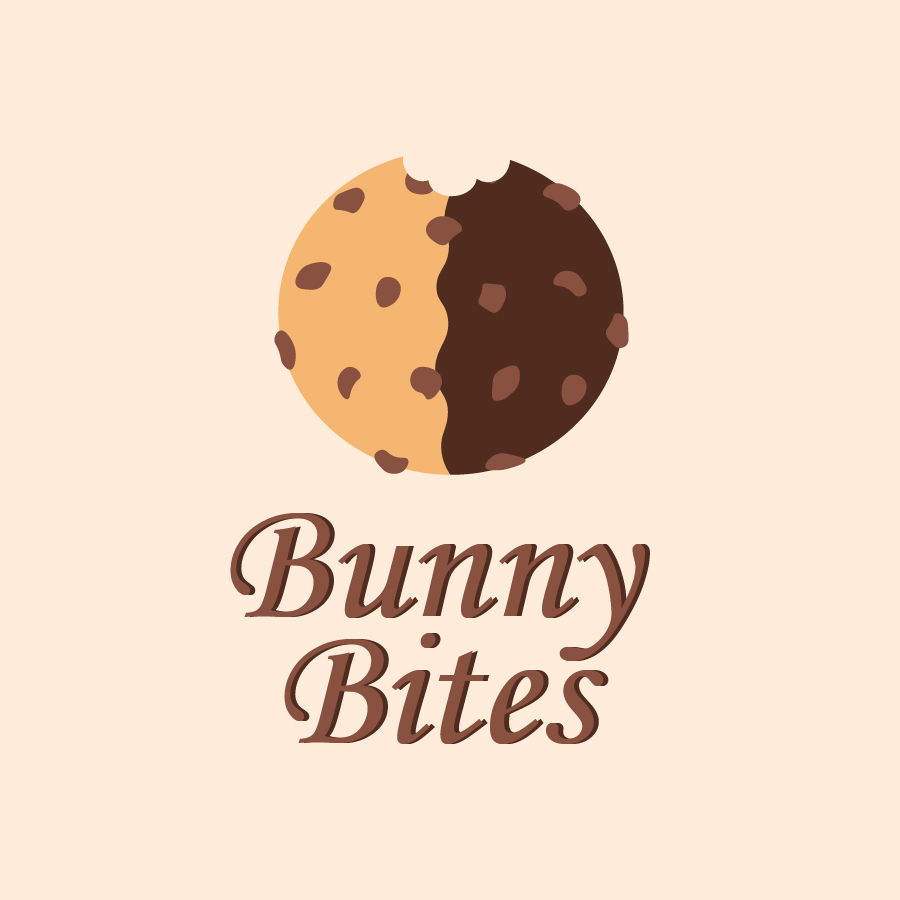 Bunny Bites logo with a half chocolate chip, half brownie cookie