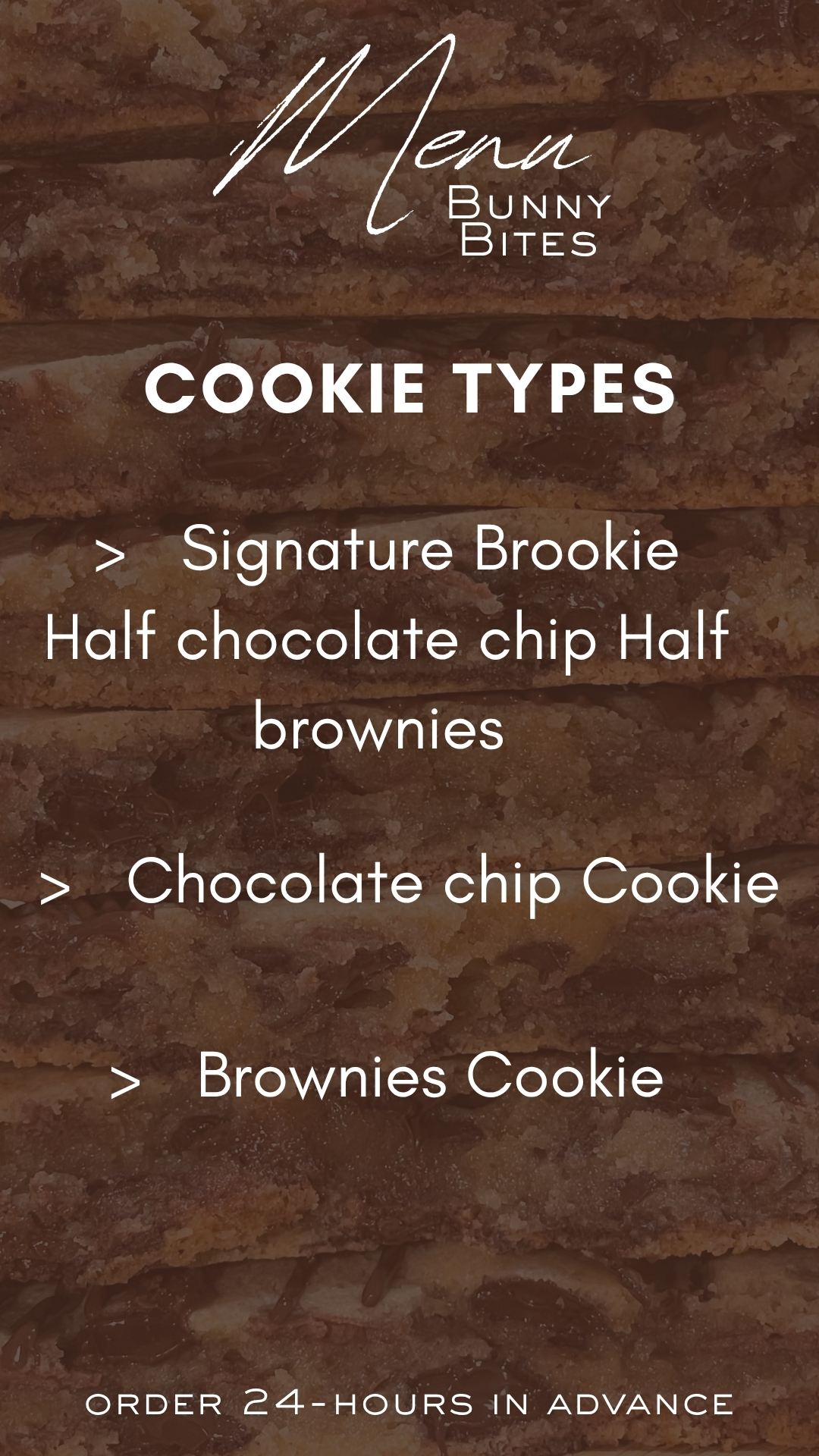 Menu page listing the cookie types