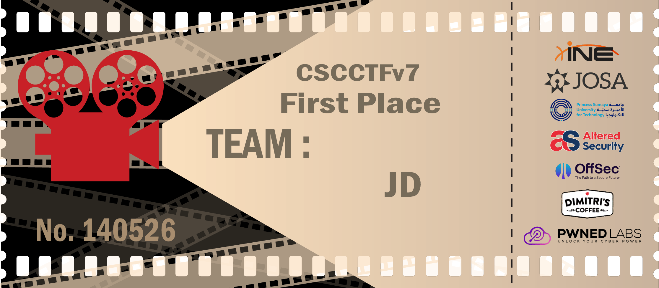 Ticket-style first place winners' cheque