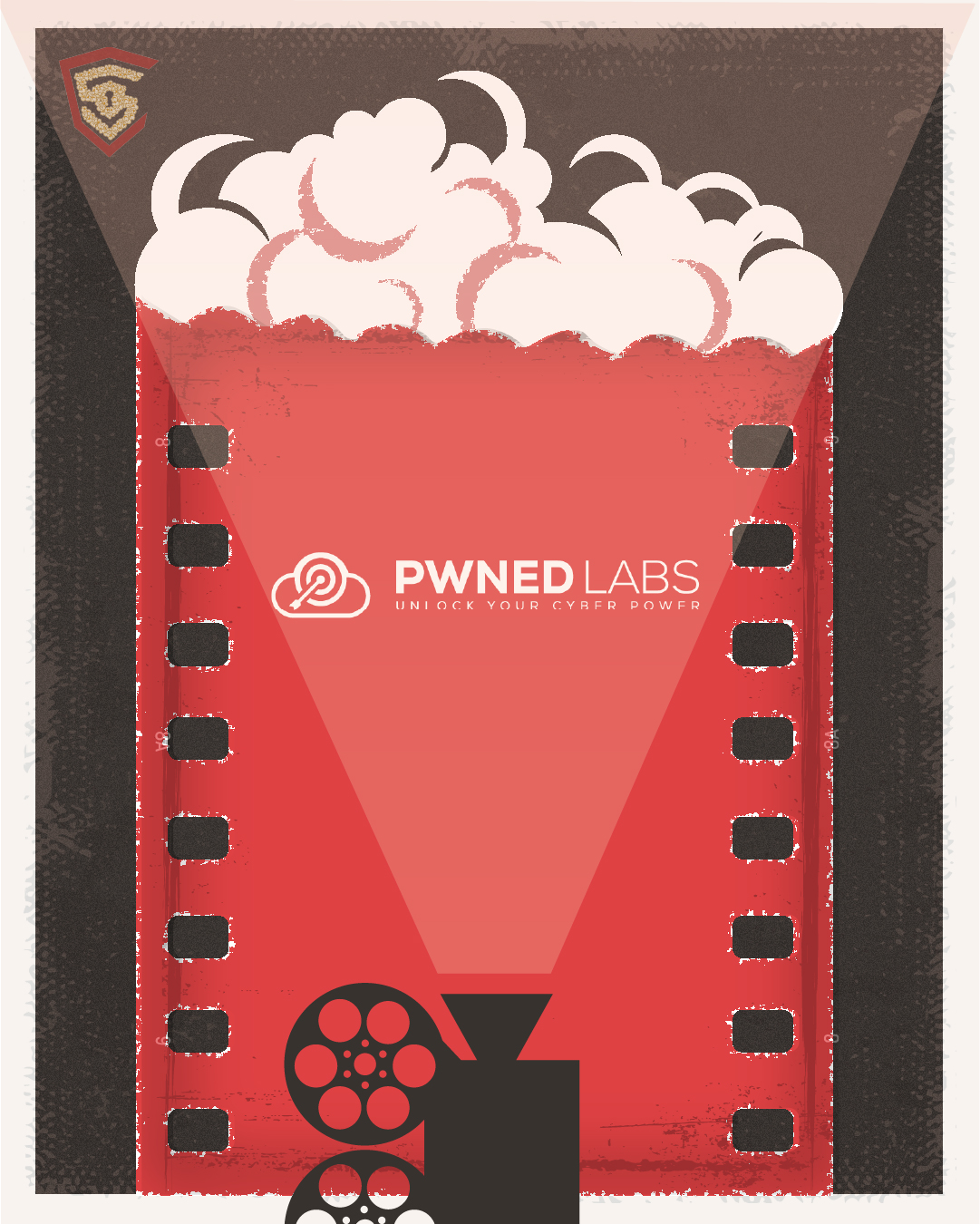 PwnedLabs sponsor post styled as a popcorn box