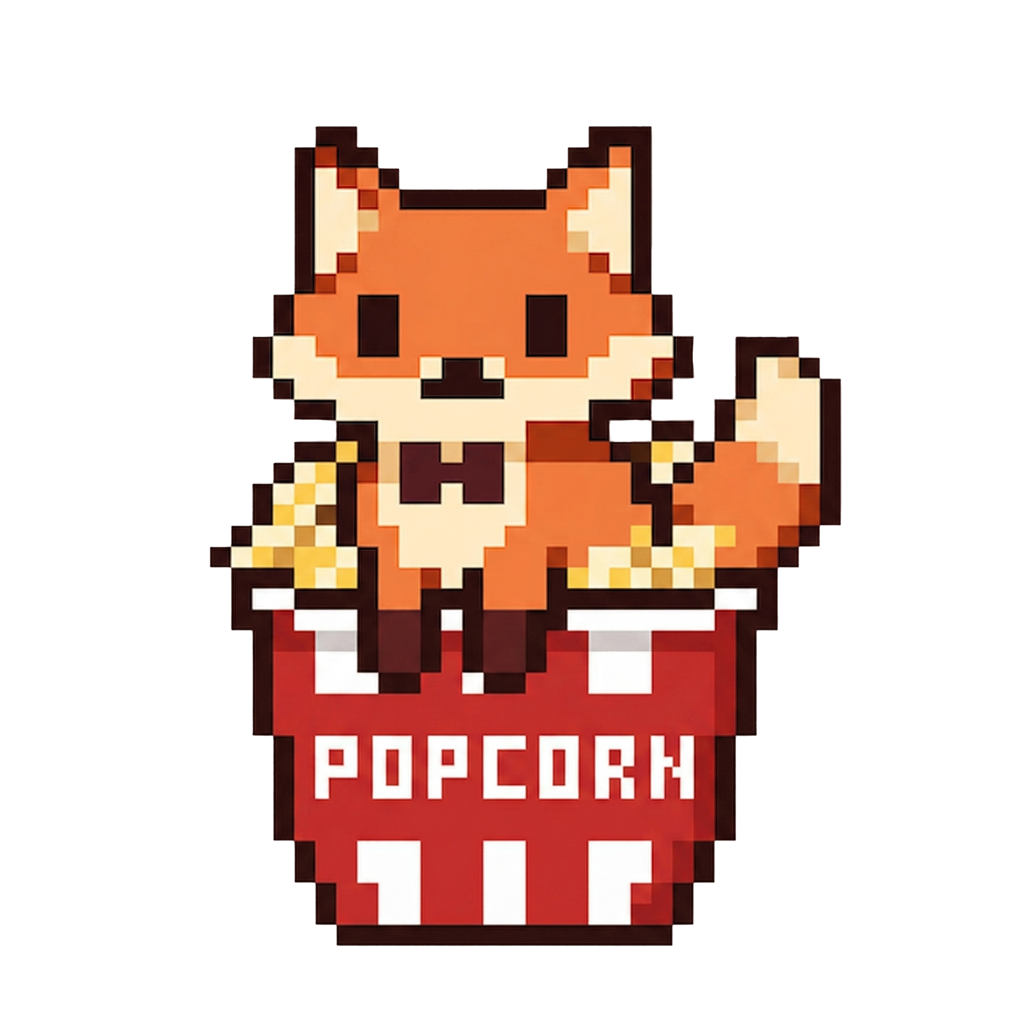 Sushi the pixel fox in a popcorn box