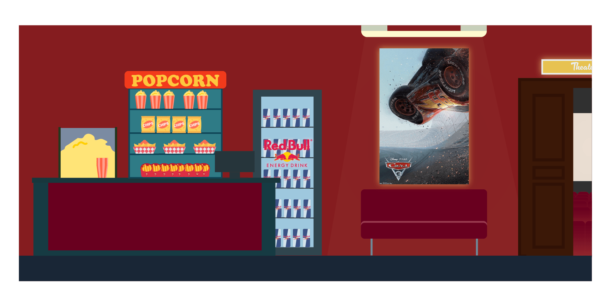 Cinema lobby background for the announcement video