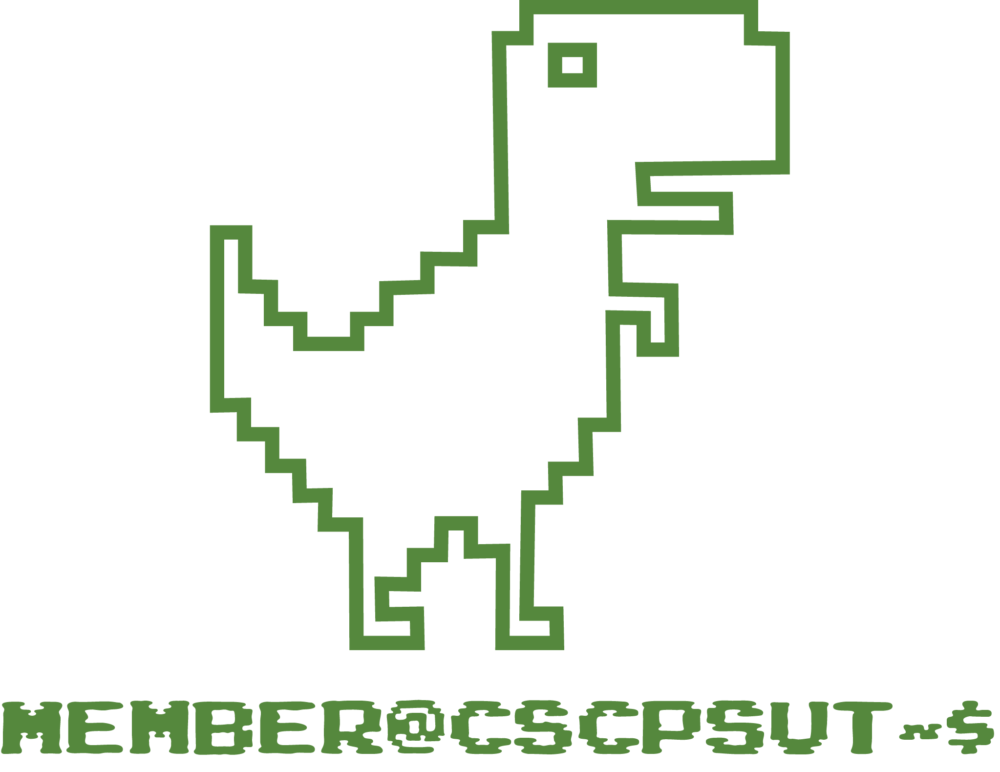 Green pixel dinosaur with a member@cscpsut prompt