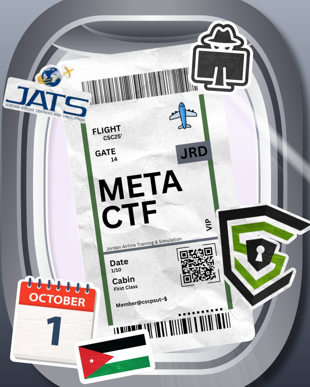 MetaCTF 2025 announcement styled as a boarding pass