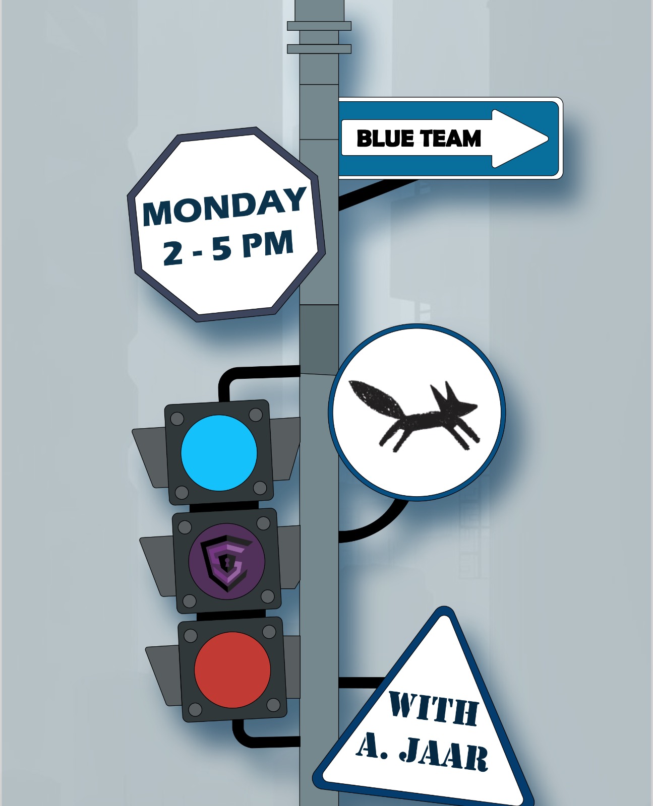 Blue team training poster styled as street signs