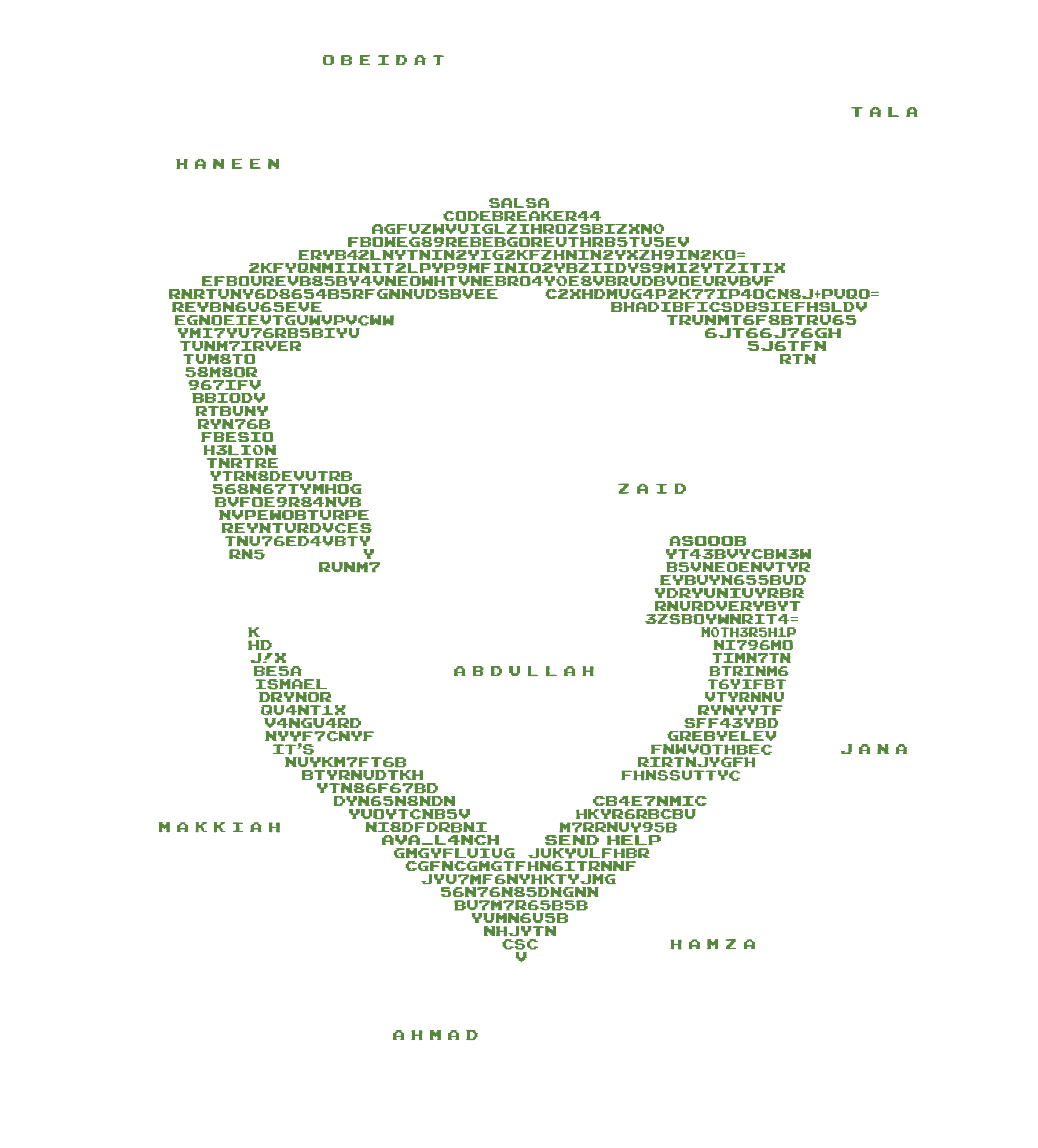 Club logo built from committee members' names, in green