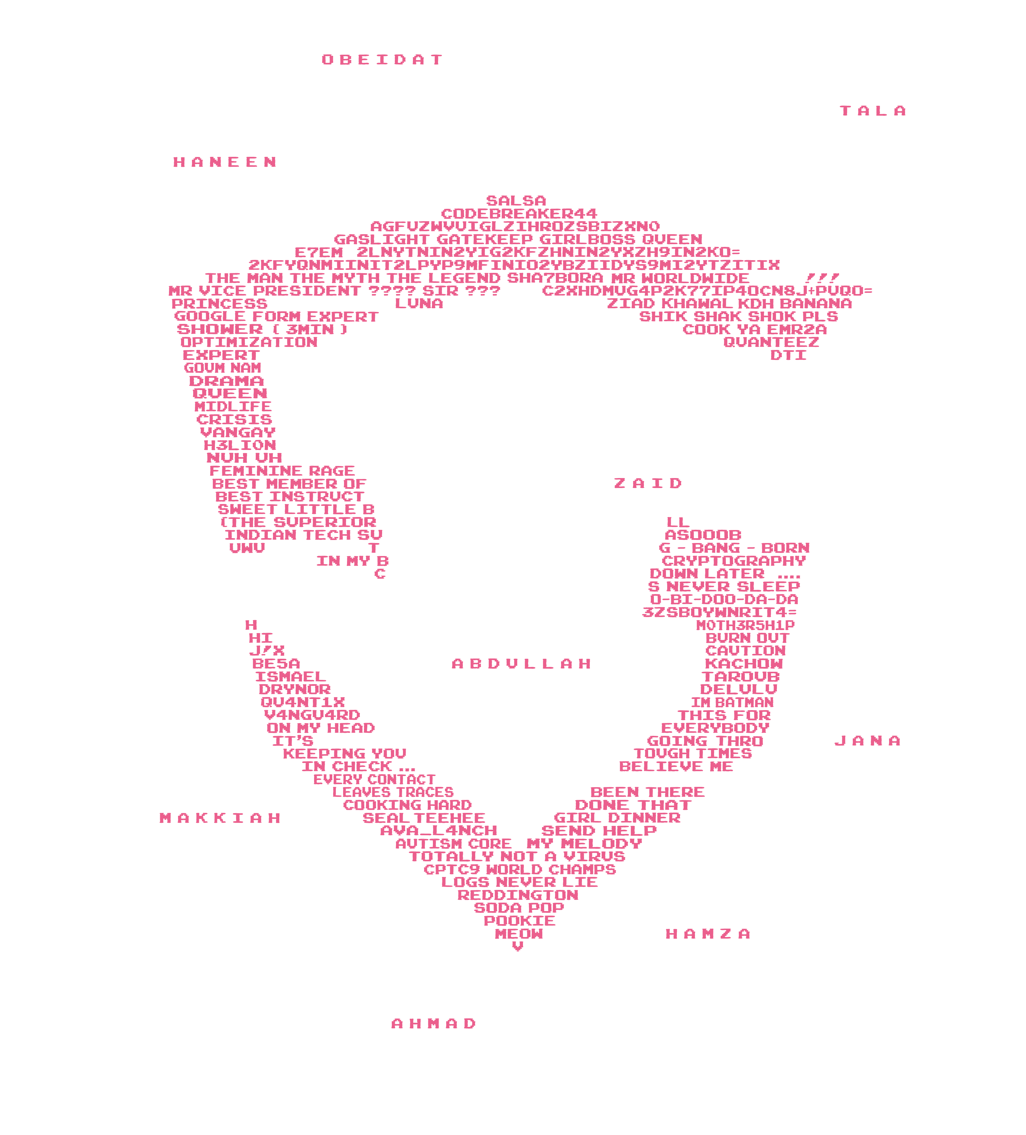 Club logo built from committee members' names, in pink