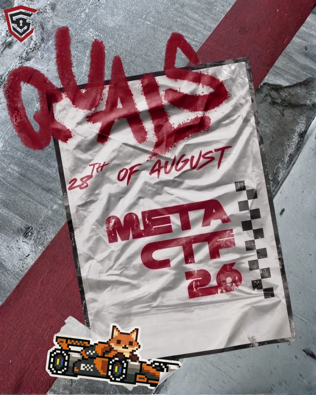 Quals announcement poster on a racetrack