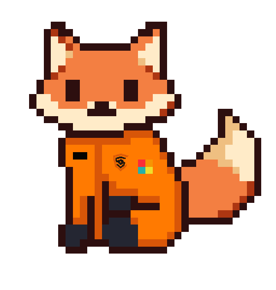Sushi the pixel fox in a racing suit