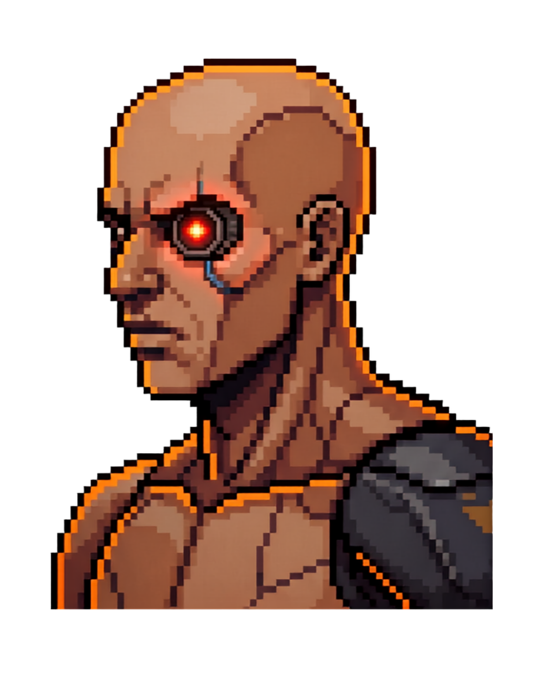 Pixel art portrait of the cyborg