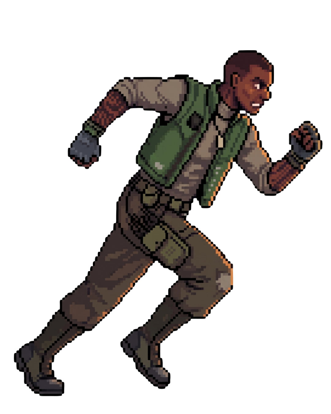 Full-body pixel art human running