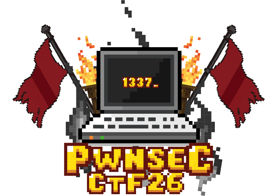PWNSEC CTF 26 pixel logo with a computer and flags
